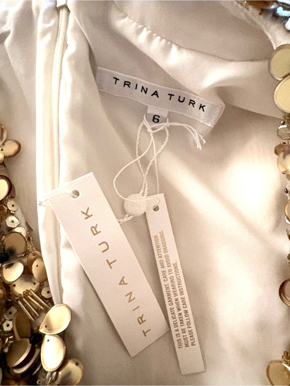 Trina Turk White Dress with Gold Sequin Trim - Picture 5 of 6